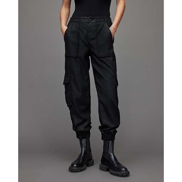 Allsaints Australia Womens Frieda High-Rise Coated Cargo Pants Black AU20-184